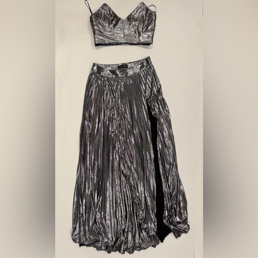 Retrofete Metallic Silver A-Line Skirt
